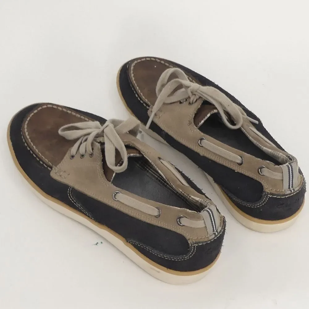 Clarks Lace Up Boat Deck Shoes Tan Navy Suede Men's‎ 9